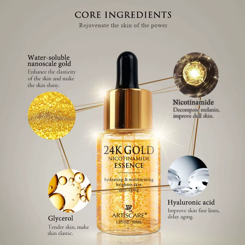 24K Gold Skincare SET Face Cream Moisturizing Serum Dark Circles Essence Korean Skin Care Products 