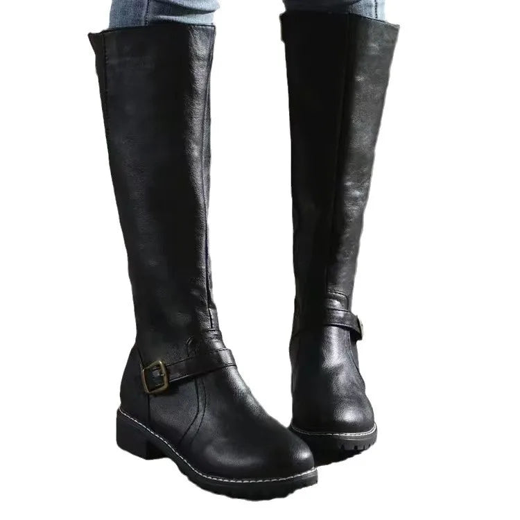 Winter Women's Riding Boots Round Toe Chunky Heel Over-the-Knee High Boots Women's Buckle Platform Shoes Botas Mujer 