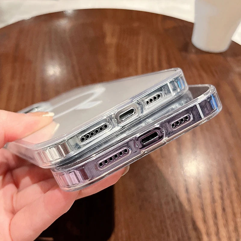 For Magesafe Magnetic Transparent Wireless Charging Case For iPhone 11 12 13 14 15 16 17 Air Pro Max Plus Mini Shockproof PC Cover 