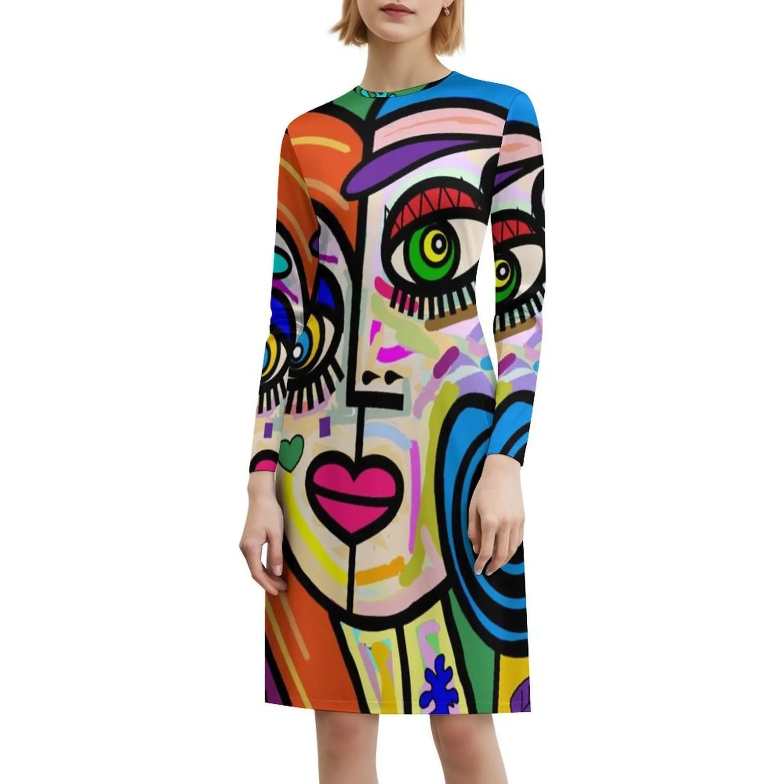 Funky Ladies Abstract Face No 2 Floral Smock Dress For Women Spring Summer Casual Dress For Party Multicolor Picasso Abstract