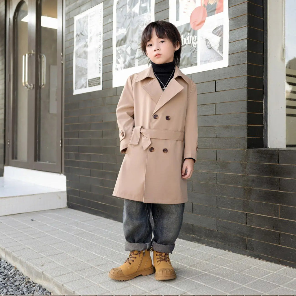 Autumn/Winter Boys Trench Coat Fashion New Children's Long Coat British Solid Color Jacket 100-170cm