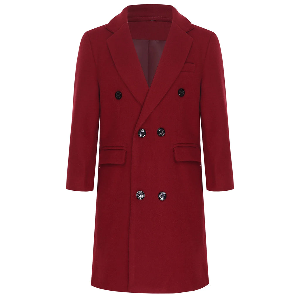Kids Boys Warm Long Trench Coat Fall And Winter Double-breasted Coat Long Sleeve Tailcoat Long Jacket Birthday Party Costumes