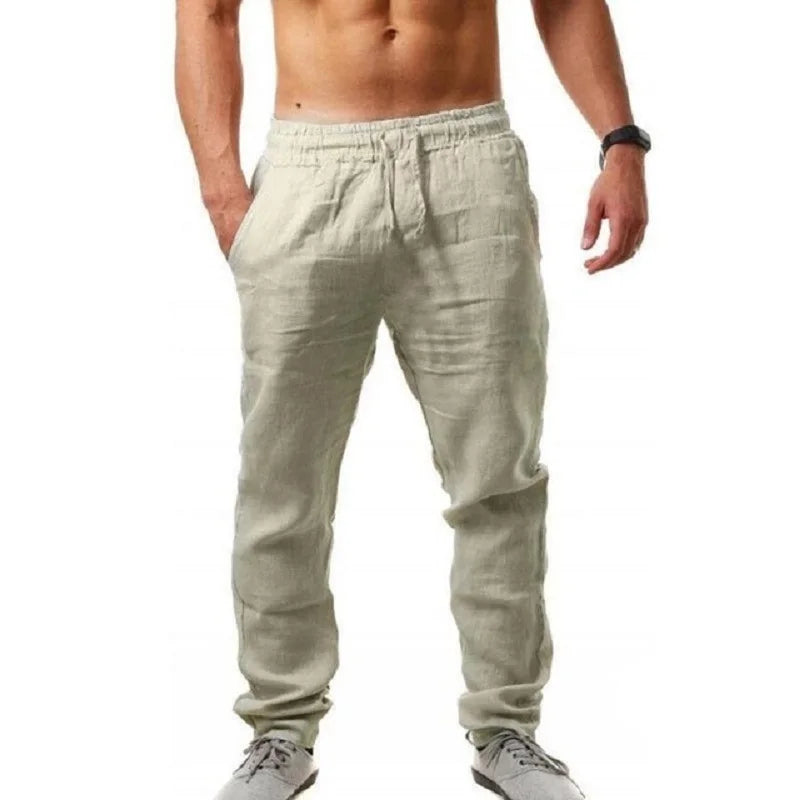 Men's Cotton Linen Pants Male Autumn New Breathable Solid Color Linen Trousers Fitness Streetwear S-3XL 