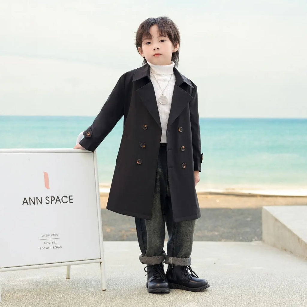 Autumn/Winter Boys Trench Coat Fashion New Children's Long Coat British Solid Color Jacket 100-170cm