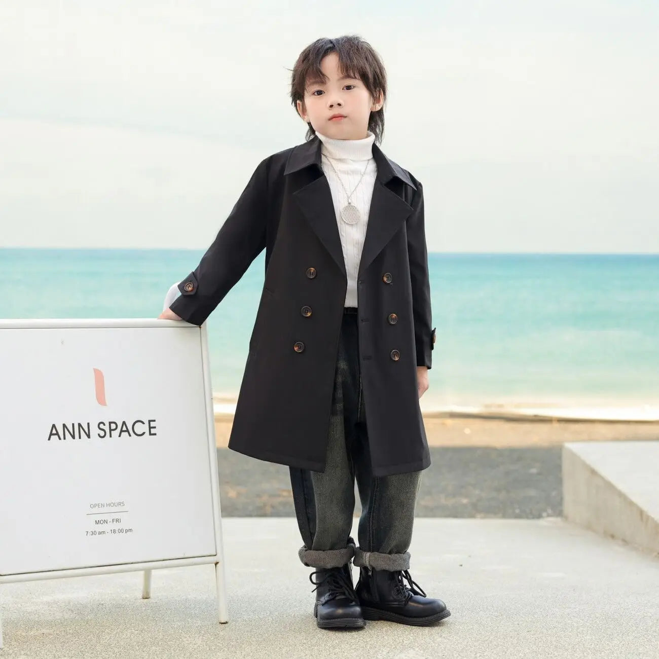 Autumn/Winter Boys Trench Coat Fashion New Children's Long Coat British Solid Color Jacket 100-170cm
