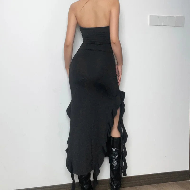 Summer New Y2K Sexy Hot Girl One-shoulder Jellyfish Style Fungus Sexy Breast-wrapped Irregular Dress 