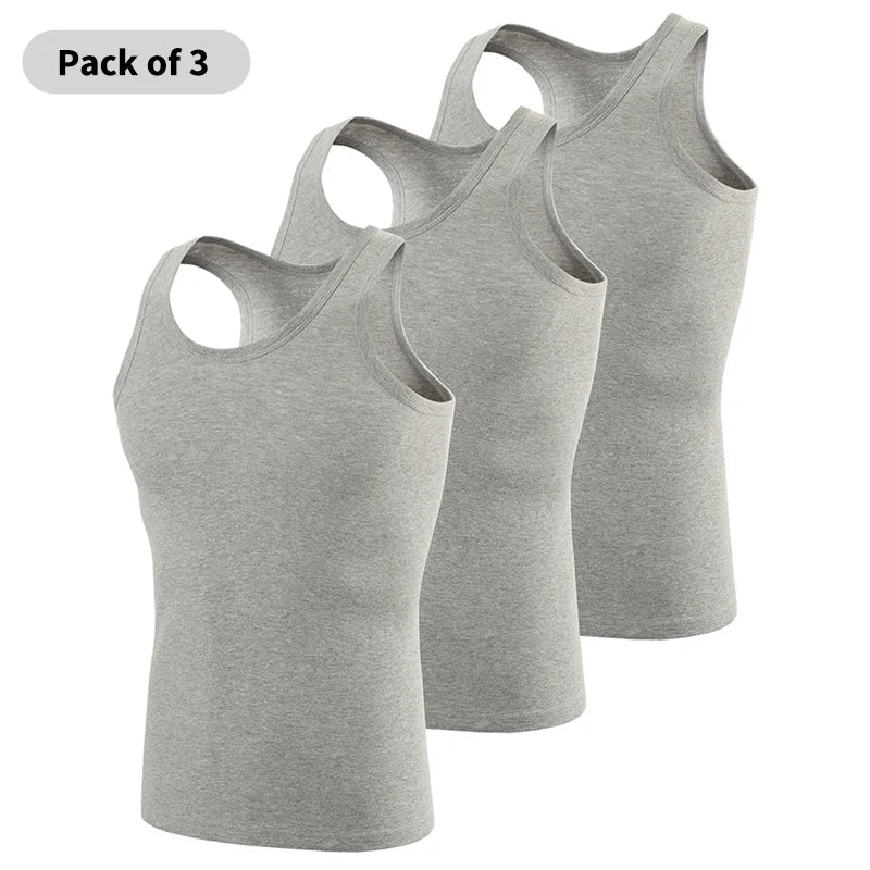 1/3 Pack Four Seasons Men's Cotton Joker Vest Teenagers Simple Fit Sports Fitness T-shirt Middle-aged Casual Sleeveless Shirt 