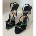 Black Leather Sandals With Gold Luxury Hardware Women Sparkly Cross T Strap Studded Shoes Ladies Party Ankle Strap Bling Sandals