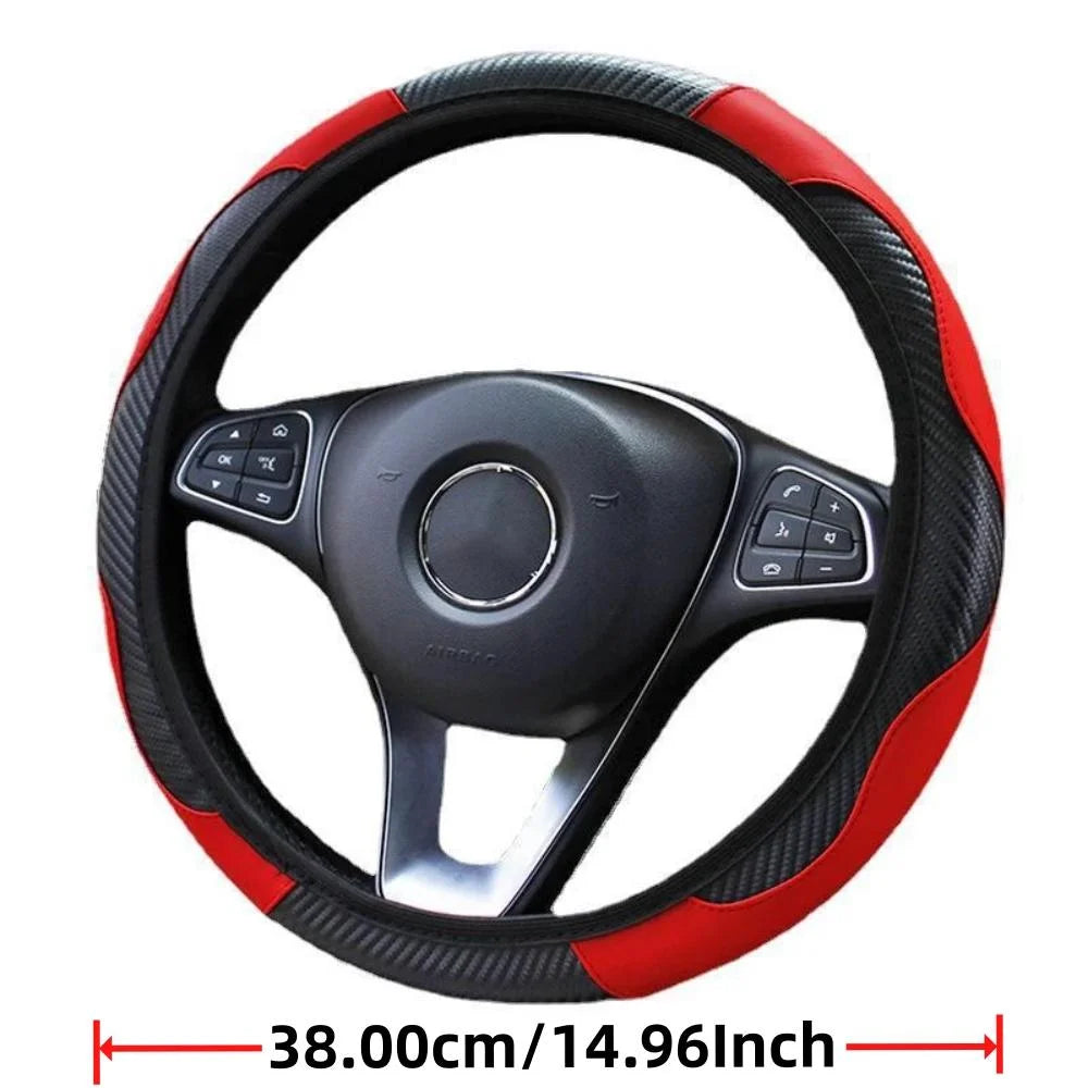 1 Piece of Car Steering Wheel Cover Accessory, Breathable and Anti Slip PU Leather Steering Wheel Cover, Suitable for 37-38cm Se 