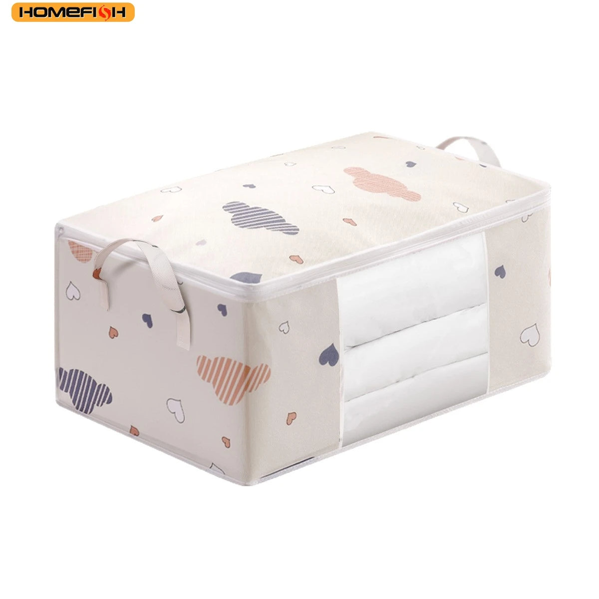 HOMEFISH Large Capacity Foldable Clothes Storage Bag with Reinforced Handle Sturdy Zipper for Blankets Bedding - Organizer Bag