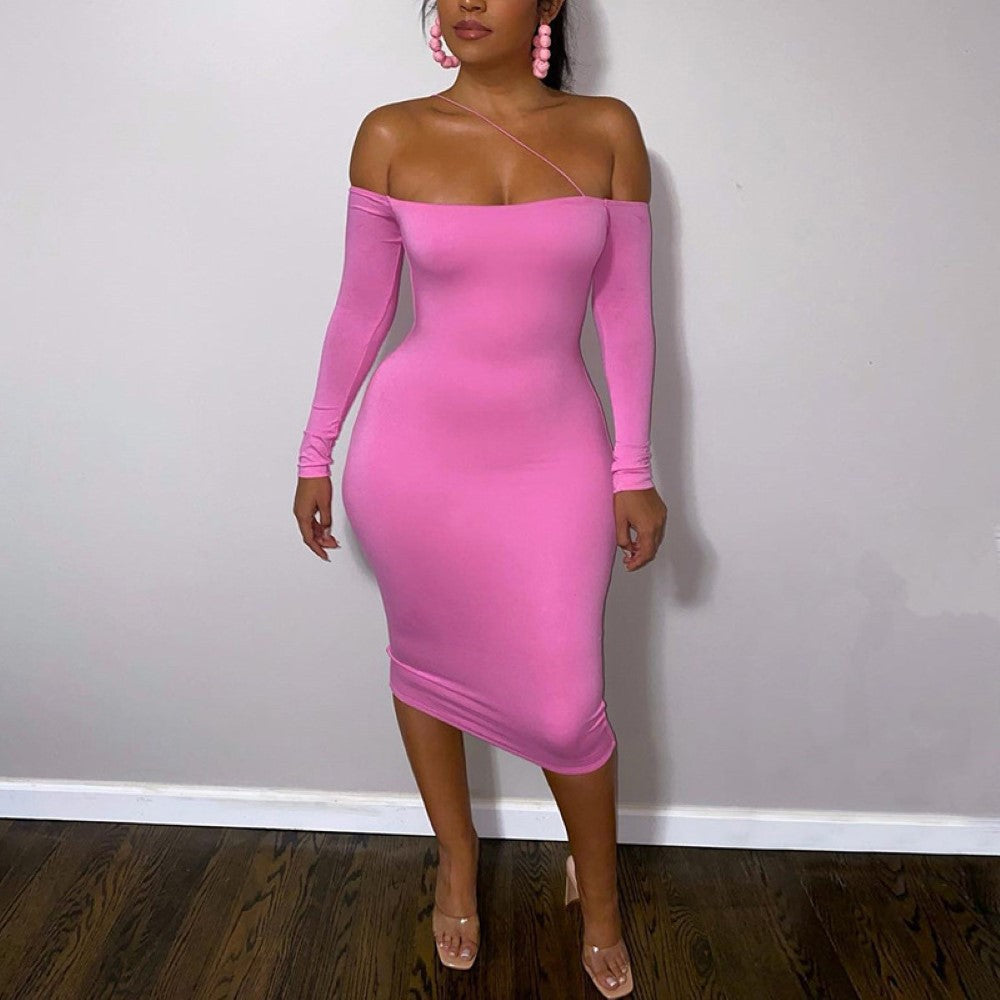 One-shoulder Strap High-waist Slim-fit Hip Dress