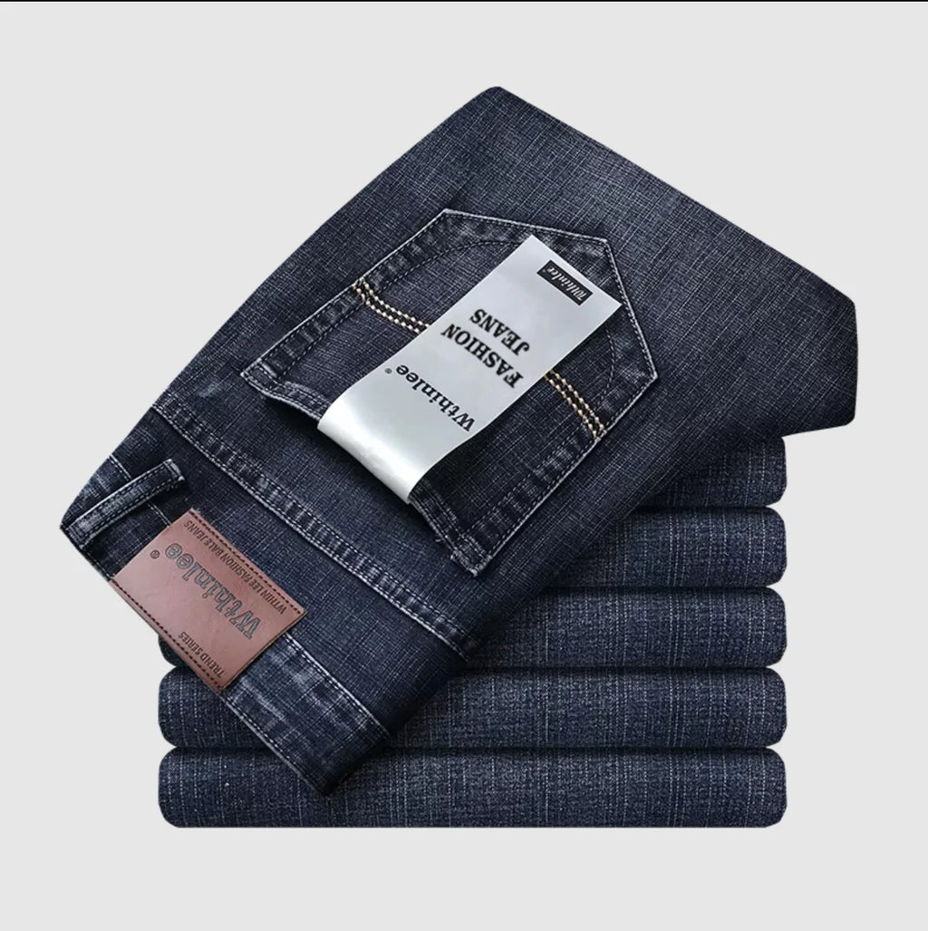 Wthinlee New Business Men's Jeans Casual Straight Stretch Fashion Classic Blue Black Work Denim Pant Trousers Male Clothing 