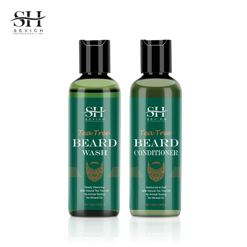 Beard Growth Kit For Men Tea Tree Hair Enhancer Thicker Beard Care Oil Nourishing Moisturizing Beard Conditioner Anti Hair Loss 