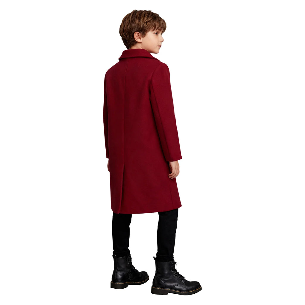 Kids Boys Warm Long Trench Coat Fall And Winter Double-breasted Coat Long Sleeve Tailcoat Long Jacket Birthday Party Costumes