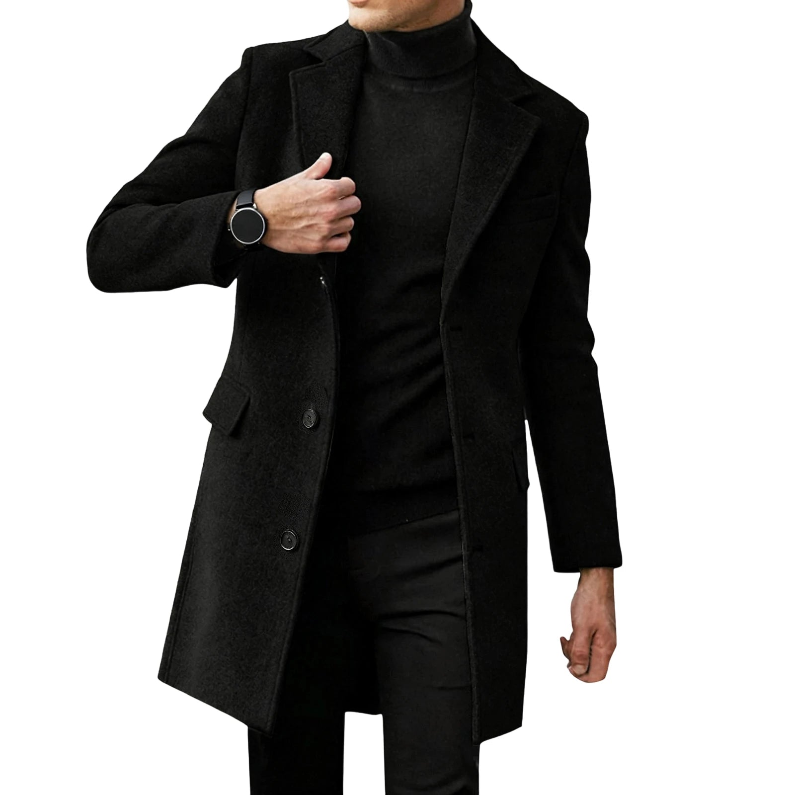 2026 Winter Fashion Men's Mid-Length Wool Overcoat Male Long Sleeve Lapel Solid Color Trench Coat Winter Outerwear