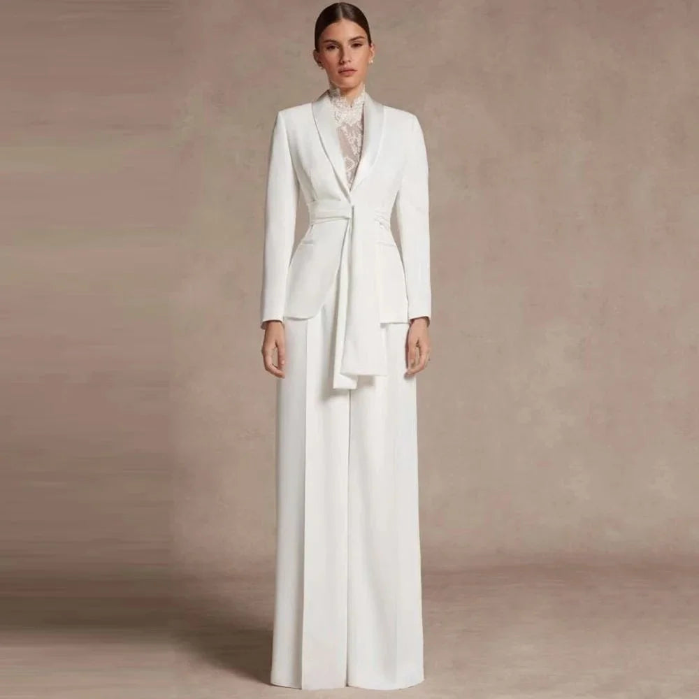 Fashion Office Lady Blazer Pants Female Suit Formal White Jacket Trouser Business Work Wear 2 Piece Set Conjuntos De Mujer