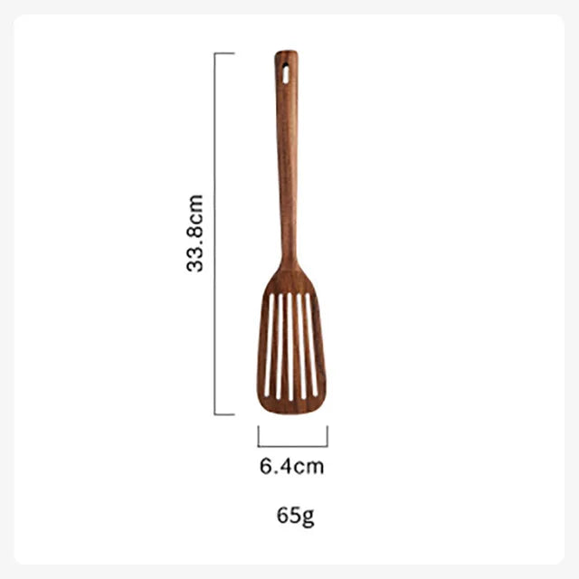 1-5pcs Slotted Spurtle Spatula Sets for Stirring  Natural Teak Kitchen Utensil Set Heat Resistant Non Stick Wood Cookware