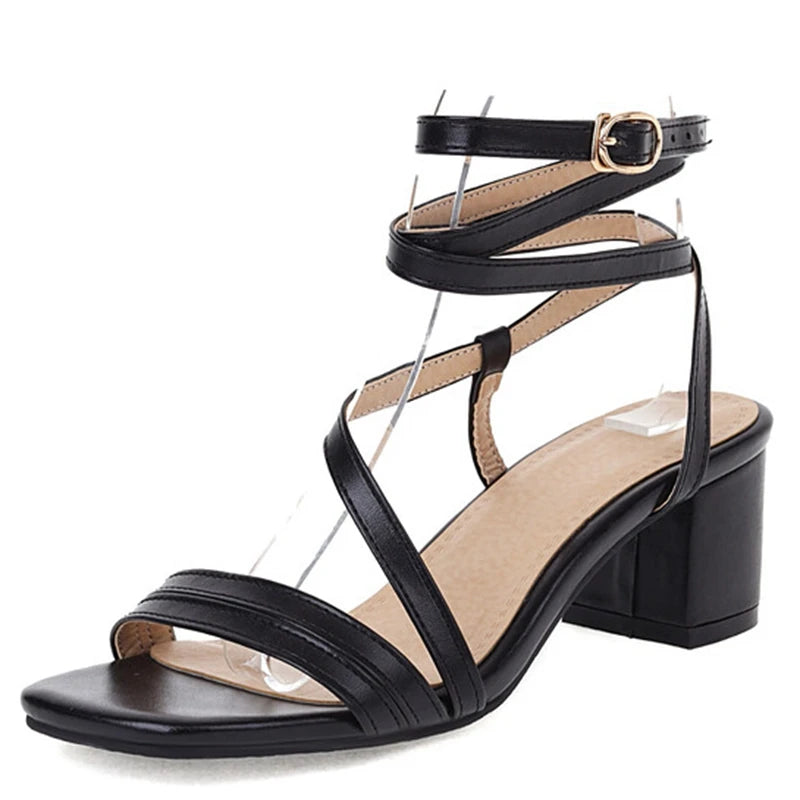 REAVE CAT 2022 Women Shoes Sandals Peep Toe Ankle Strap Block Heels Fashion Big Size 30-52 Black White Daily Summer S3533