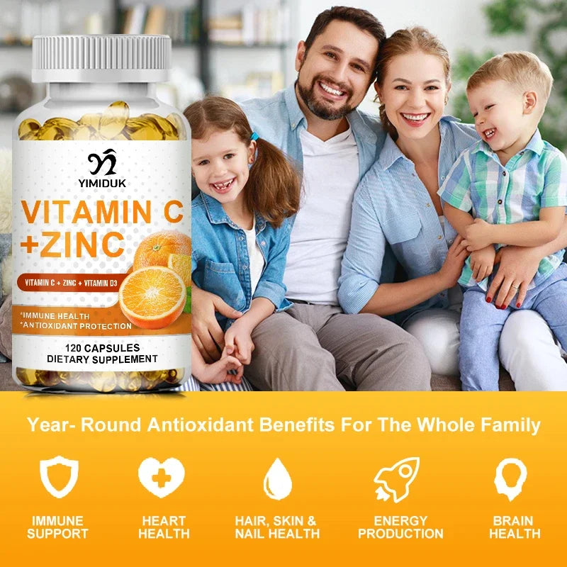 Yimiduk Premium Vitamin C & Zinc Supplement, for Energy, Metabolism & Overall Defense, Boosts Collagen & Skin Health, Non-GMO 
