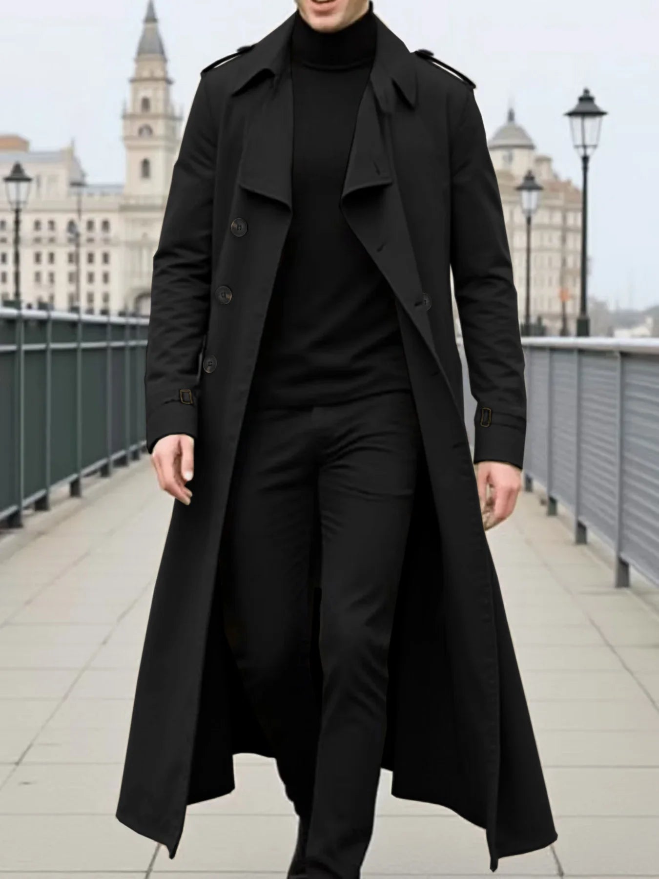 Men's Jacket Spring Autumn Thin Trench Coat Double-Breasted Warm X-Long Lightweight Jacket Fashionable Wear Blazer Streetwear