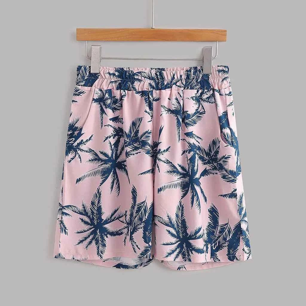Men's Full Size Tropical Print Hawaiian Style Top and Shorts Set Plus Size