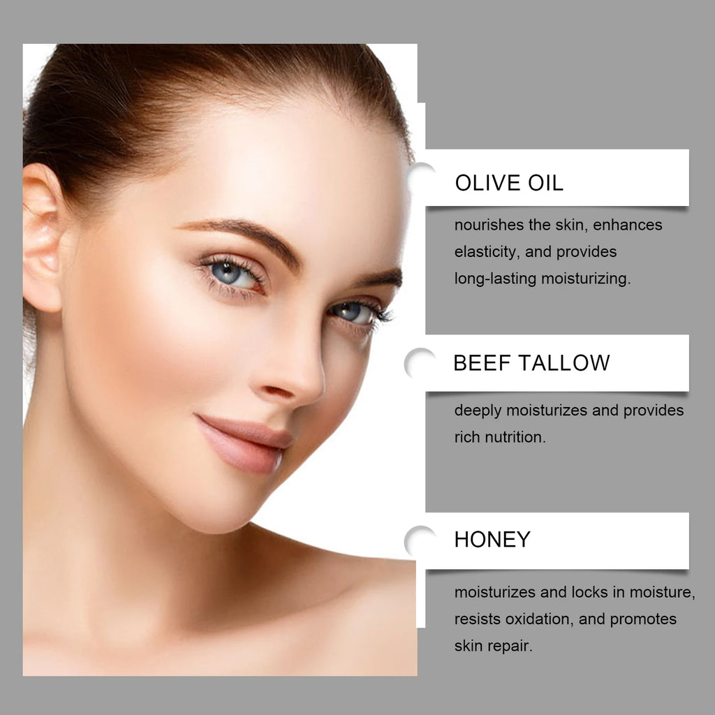 Beef Tallow Face Cream Organic Raw Honey Balm Skin Care Brightening Grass-Fed Natural Whipped Body Moisturizer Hydrating Lotion