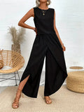 Fashionable Set Relaxed Oversized Comfortable Set Sleeveless Crewneck T-Shirt Set Summer-Ready Lightweight Casual Ensemble 