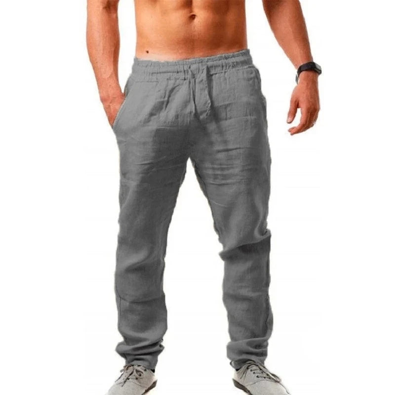 Men's Cotton Linen Pants Male Autumn New Breathable Solid Color Linen Trousers Fitness Streetwear S-3XL 
