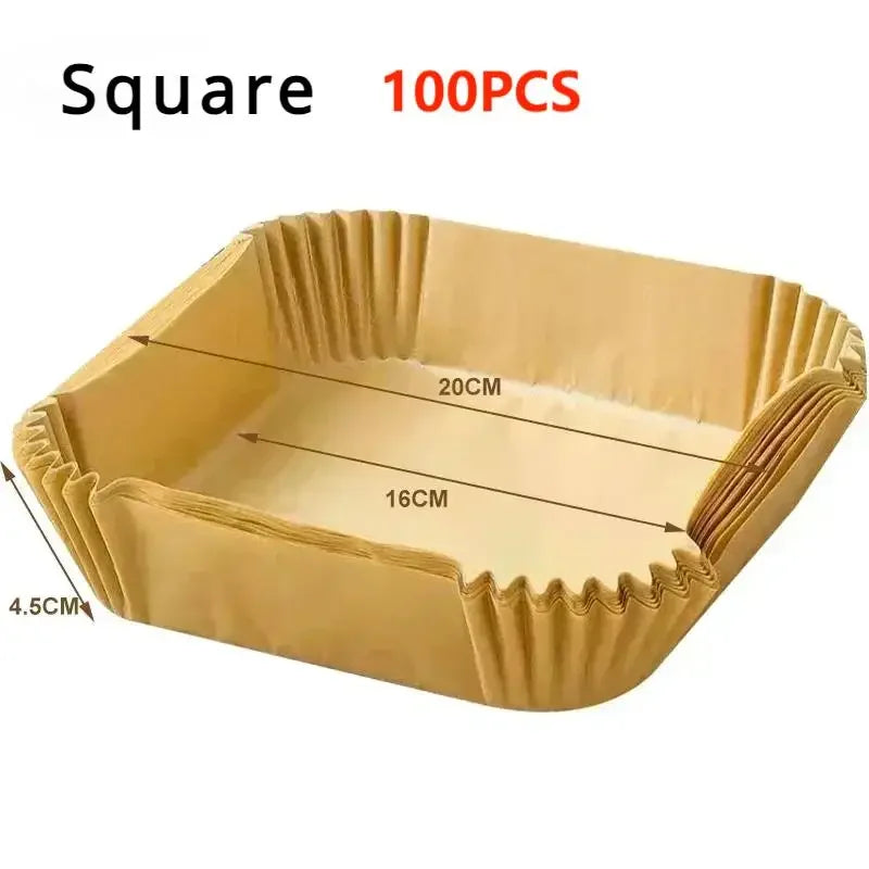 50/100PCS Air Fryer Disposable Paper Square Round Baking Paper Barbecue Plate NonStick Mat Kitchen Oven Oil Absorbing Paper Tool 