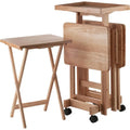 Isabelle Snack Table Set with Mobile Stand, for Living Room, Patio, Natural, Set of 4 Tables