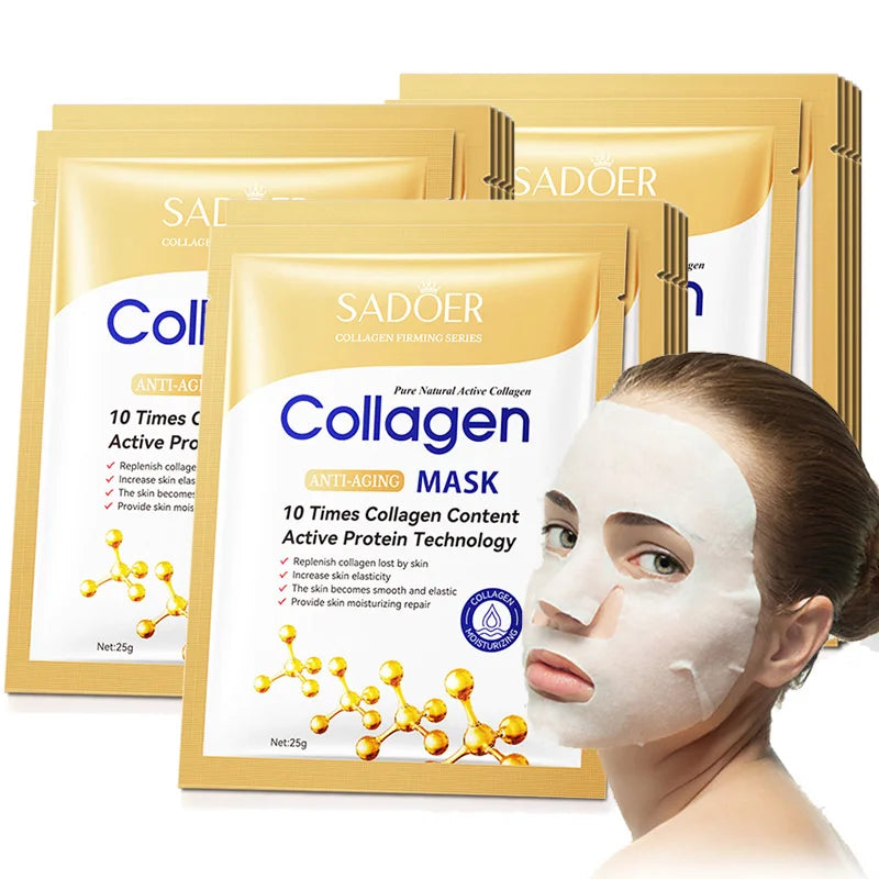 10pcs SADOER Collagen Face Mask Firming Moisturizing Whitenting skincare Face Sheet Mask Facial Masks Skin Care