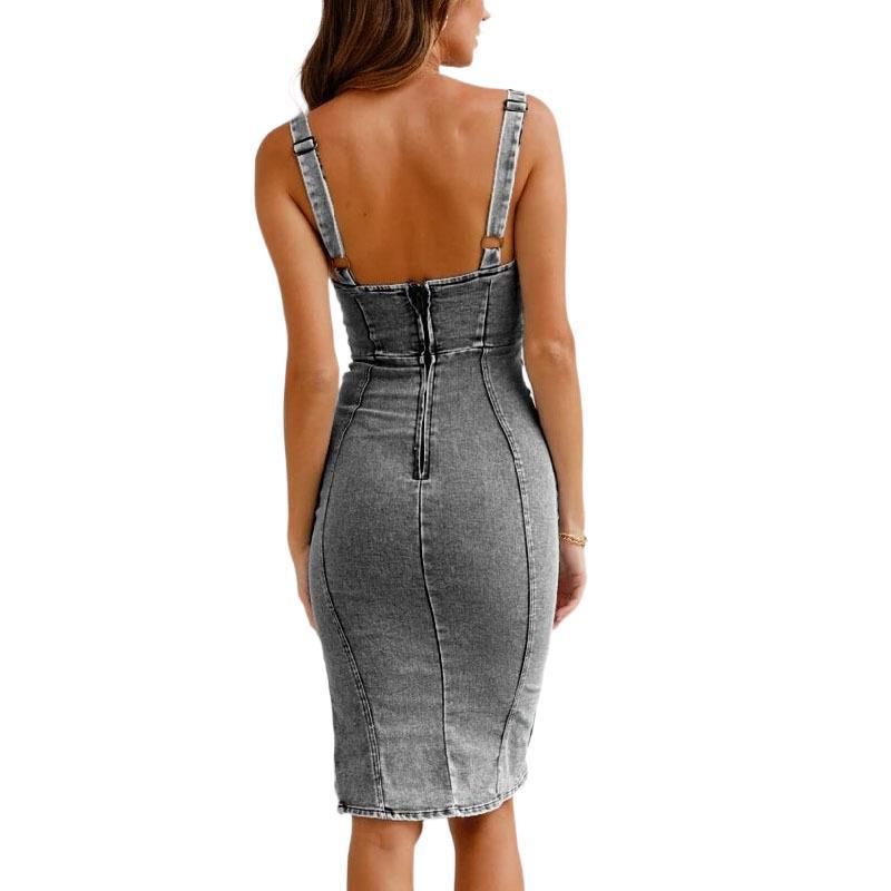 Fashion Sling Split Stretch Denim Dress vestido