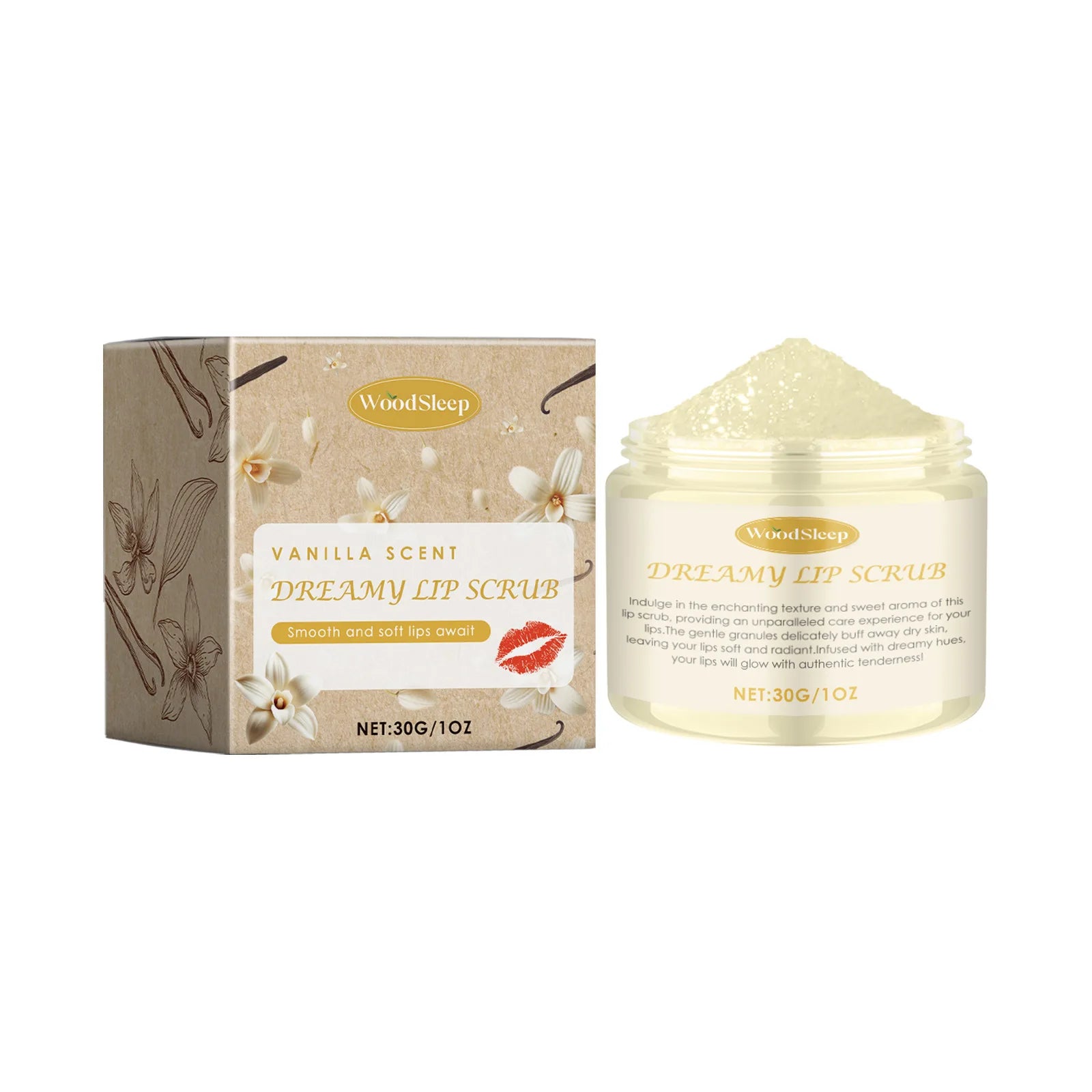 WOODSLEEP Vanilla Lip Care Cream Relieve Dryness Sooth Exfoliate Improve Roughness Repair Cleft Lip Brighten Skin Tone Lip Scrub