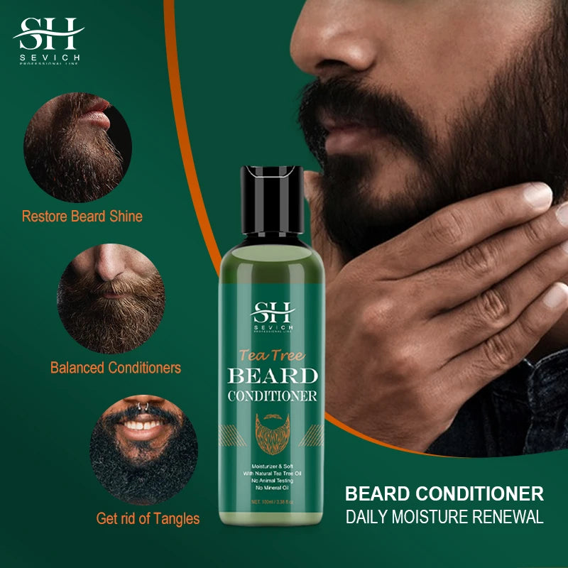 Beard Growth Kit For Men Tea Tree Hair Enhancer Thicker Beard Care Oil Nourishing Moisturizing Beard Conditioner Anti Hair Loss 
