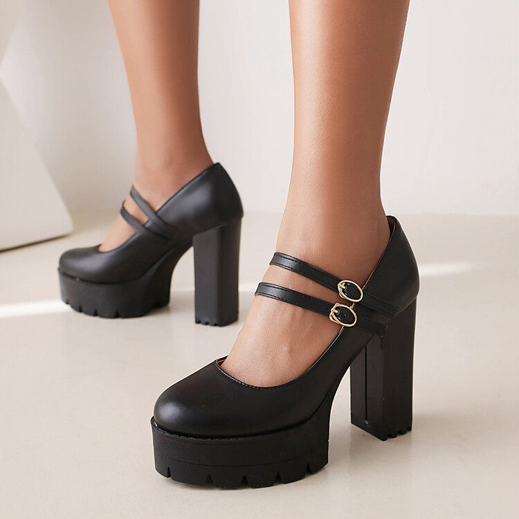Womens Chunky High-heeled Shoes In Plus Sizes