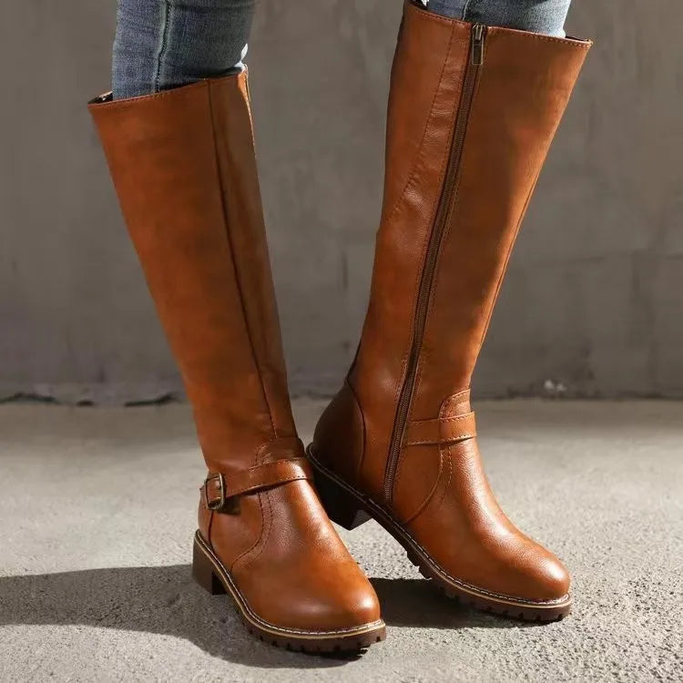 Winter Women's Riding Boots Round Toe Chunky Heel Over-the-Knee High Boots Women's Buckle Platform Shoes Botas Mujer 
