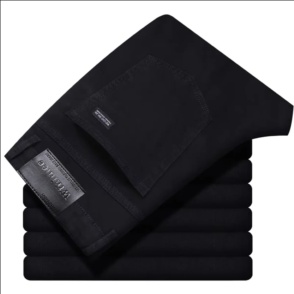 Wthinlee New Business Men's Jeans fleece Casual Straight Stretch Fashion Classic Blue Black Work Denim Trousers Male  Clothing