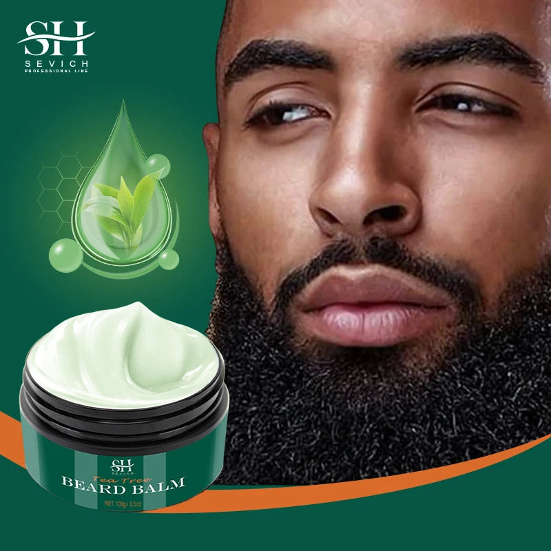 Beard Growth Kit For Men Tea Tree Hair Enhancer Thicker Beard Care Oil Nourishing Moisturizing Beard Conditioner Anti Hair Loss 