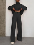Sets Women Outfits Elegant Turtleneck Long-sleeved Sweater Trouser Suit Solid Color Comfortable Wide Leg Home Conjuntos De Mujer