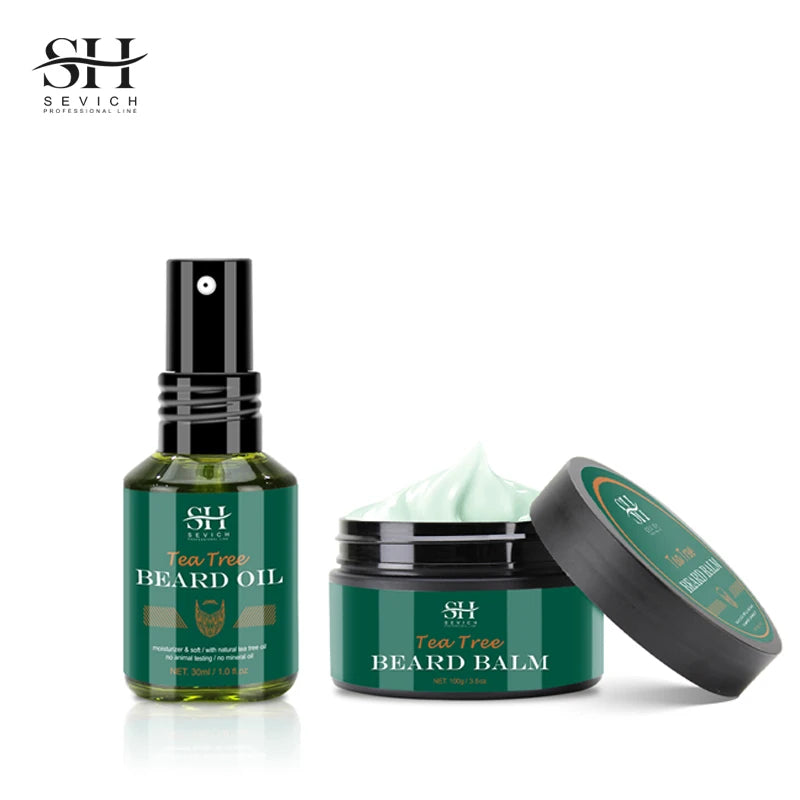 Beard Growth Kit For Men Tea Tree Hair Enhancer Thicker Beard Care Oil Nourishing Moisturizing Beard Conditioner Anti Hair Loss 
