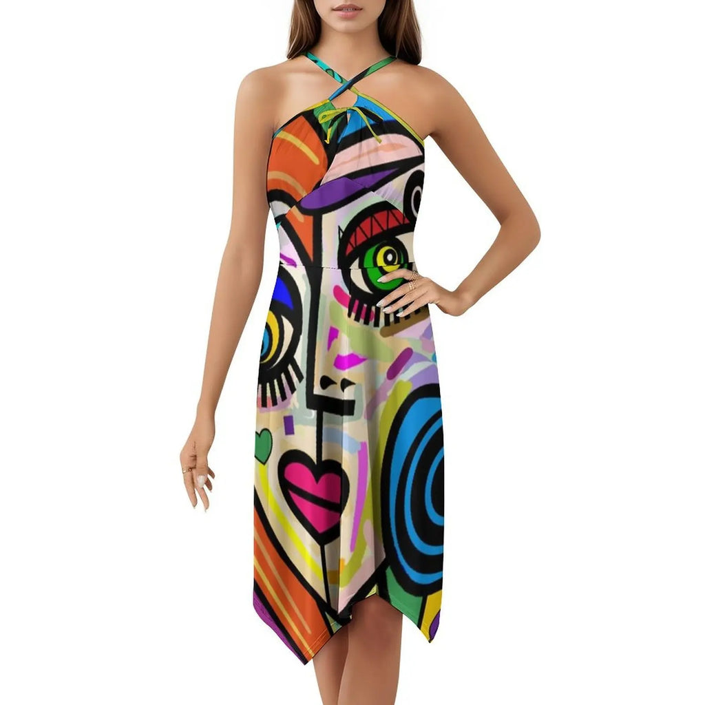 Funky Ladies Abstract Face No 2 Floral Smock Dress For Women Spring Summer Casual Dress For Party Multicolor Picasso Abstract