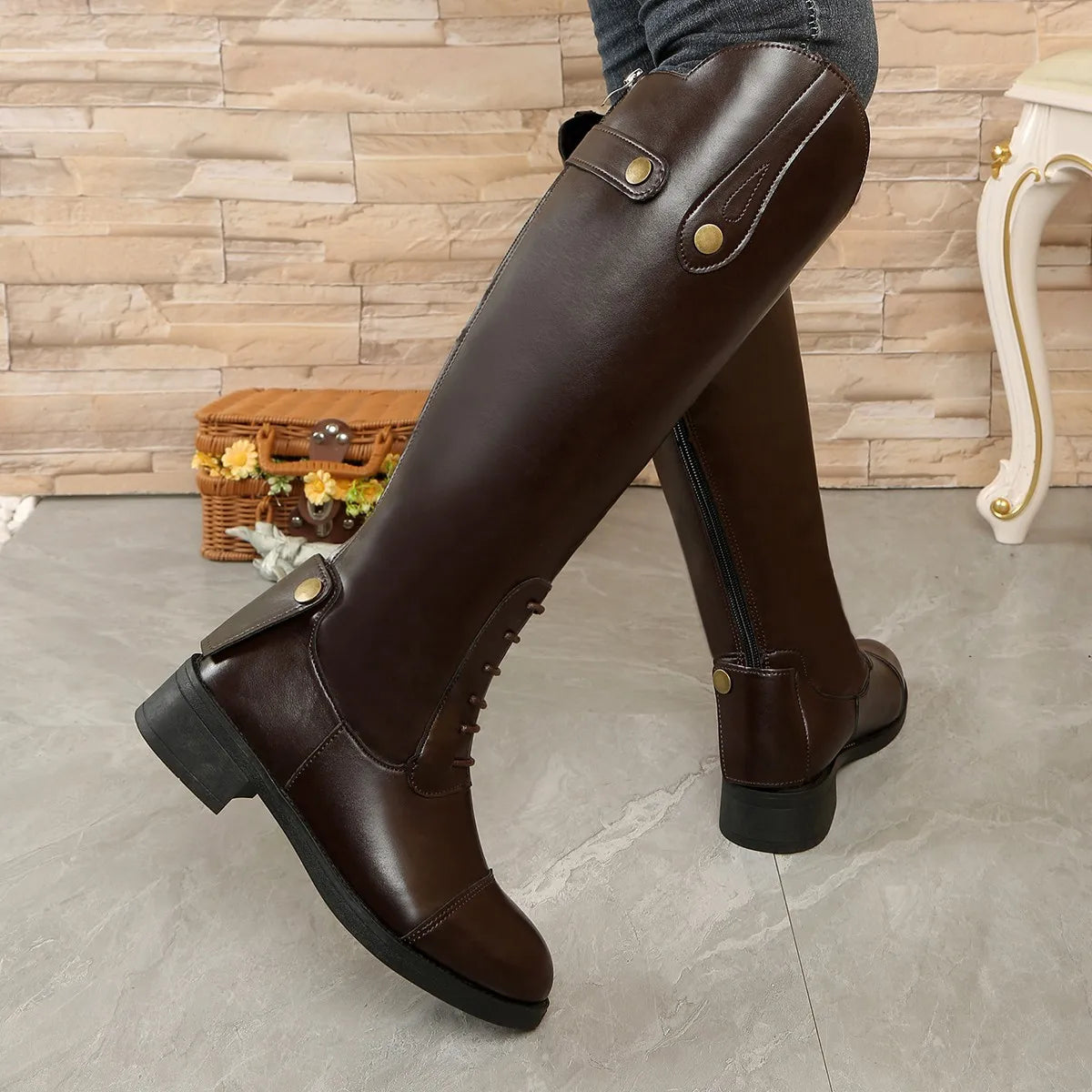 Comemore Autumn New Knee High Boots for Women Autumn and Winter New Solid Leather Platform Shoes High Heels Long Women Botas