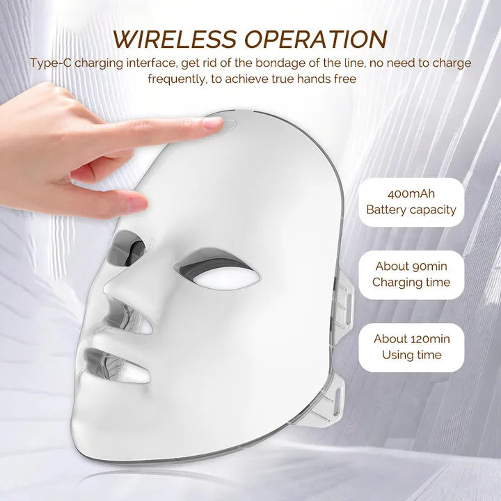 Wireless 7 Color LED Face Mask Portable Photon LED Facial Mask Anti Aging Repair Skin Face Lifting Skin Care Beauty Mask Tool 