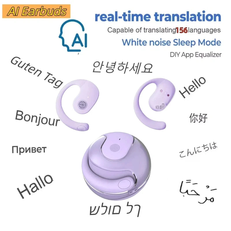 156 Language Translator Wireless Headphones Smart Waterproof Ai Real-time Translator Bluetooth 5.4 Earbuds Business Earphone