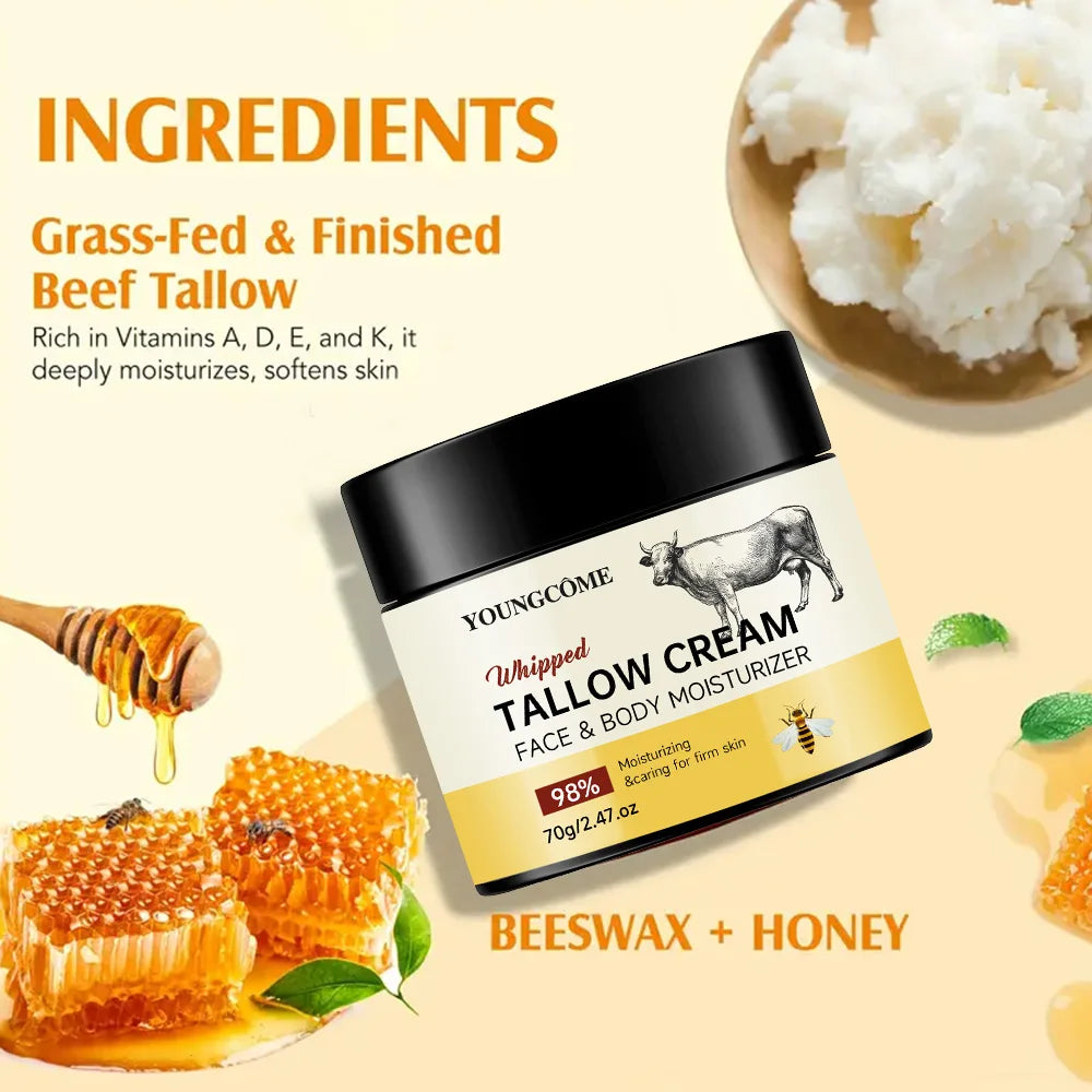Beef Tallow Paste Deeply Moisturizer Honey Balm Brightening Wrinkle Remover Grass Fed Tallow Wild Honey Face Body Cream Skin