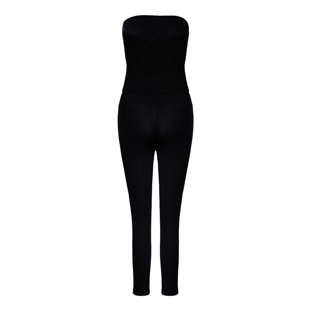 Strapless Pants Suit European And American Leisure Skinny Knit 2 Pieces Suit