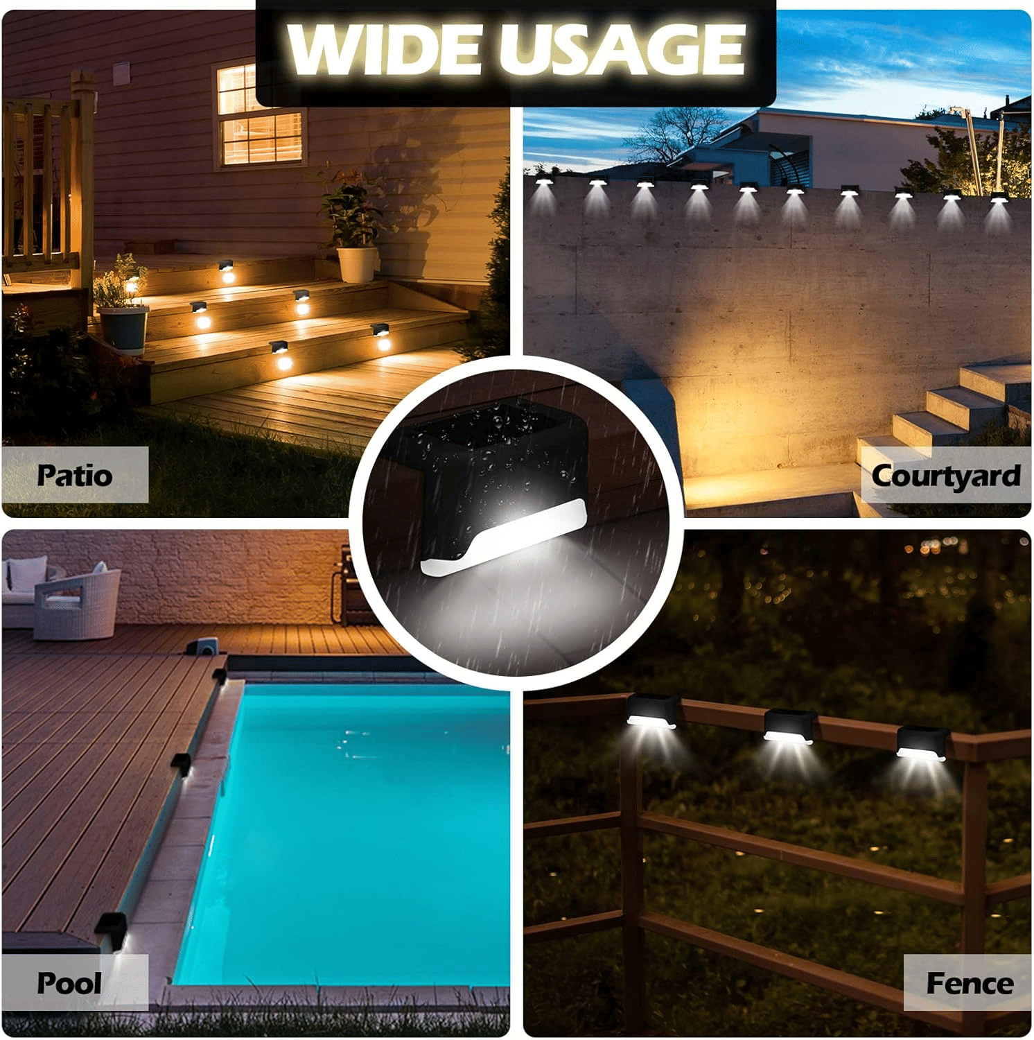 8/16/32 solar outdoor deck lights, garden lights, atmosphere lights, LED walk lights, light source control, suitable for balconies, terraces, stair fences, courtyards, gardens, villas, driveways.