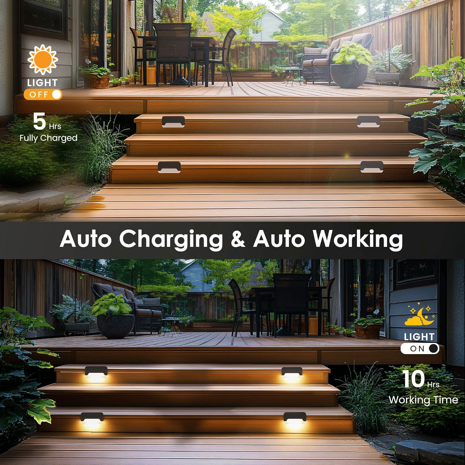 8/16/32 solar outdoor deck lights, garden lights, atmosphere lights, LED walk lights, light source control, suitable for balconies, terraces, stair fences, courtyards, gardens, villas, driveways.