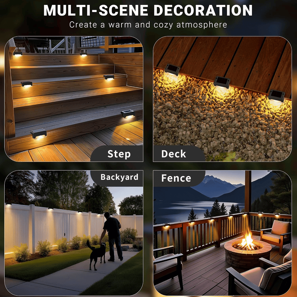 8/16/32 solar outdoor deck lights, garden lights, atmosphere lights, LED walk lights, light source control, suitable for balconies, terraces, stair fences, courtyards, gardens, villas, driveways.