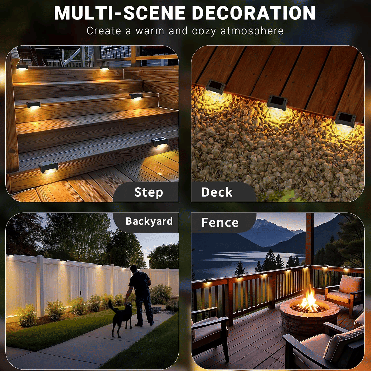 8/16/32 solar outdoor deck lights, garden lights, atmosphere lights, LED walk lights, light source control, suitable for balconies, terraces, stair fences, courtyards, gardens, villas, driveways.